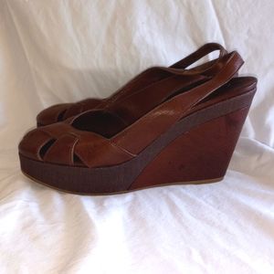 Jil Sanders brown leather sling back wedge sandals sz 9.5